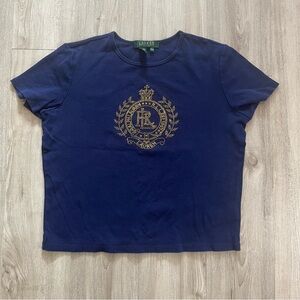 LAUREN RALPH LAUREN Top Women Petite Medium Blue LRL Crest Mcbling Y2K Top Shirt
